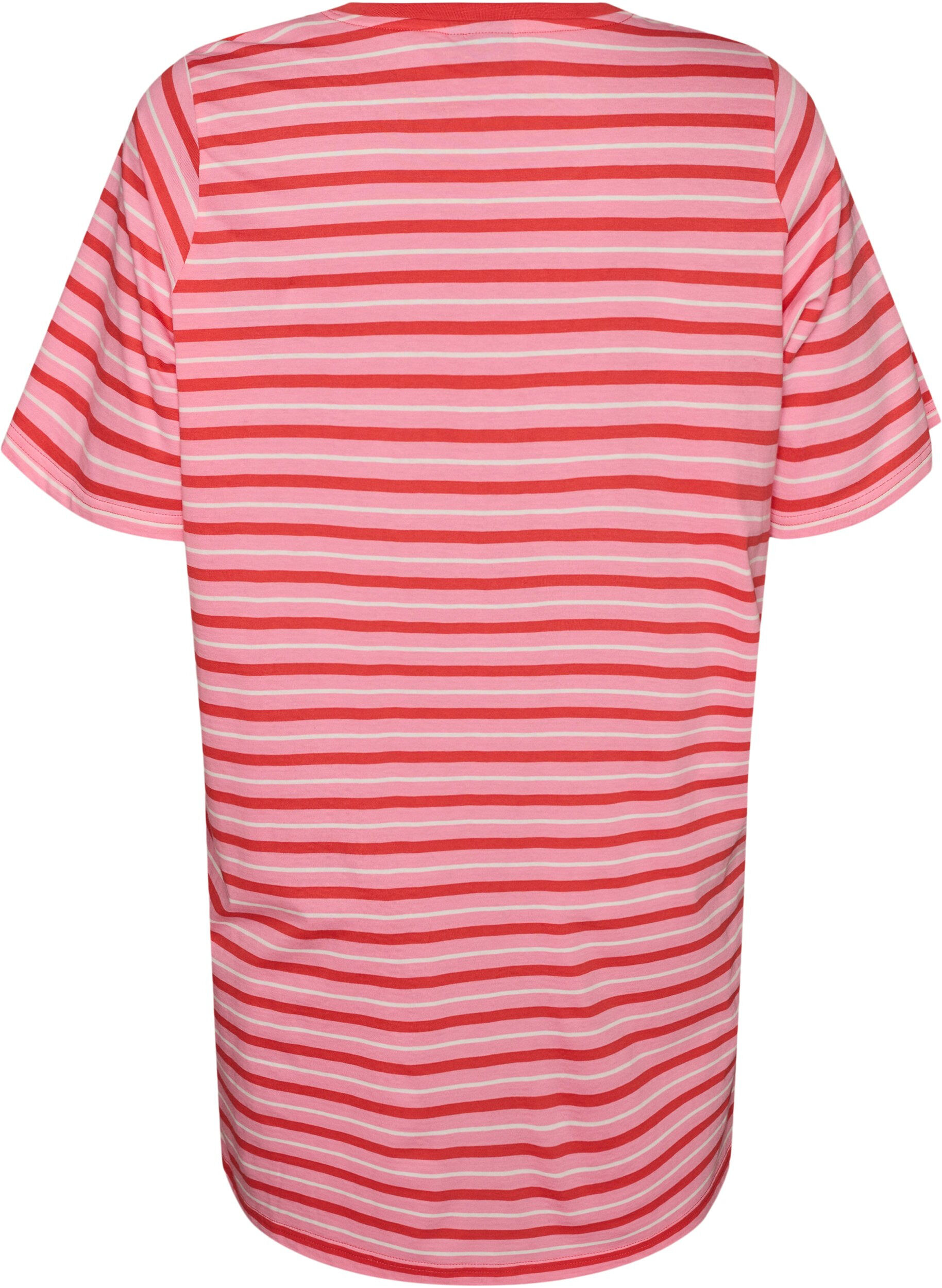 ZizziT-shirt long oversize ray&eacute; en coton bio, Rose, Packshot image number 1