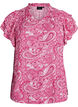Blouse imprim&eacute;e en viscose avec volants, Rose, Packshot image number 0