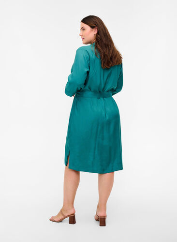 Tie waist shirt dress in viscose, Pacific, Model image number 1