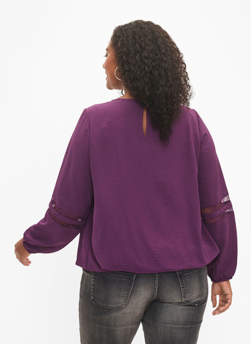 Blouse à manches longues avec de la dentelle, Deep Purple, Model image number 1
