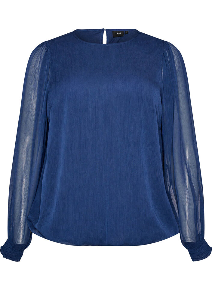 Blouse en mousseline avec manches transparentes, Bleu, Packshot image number 0