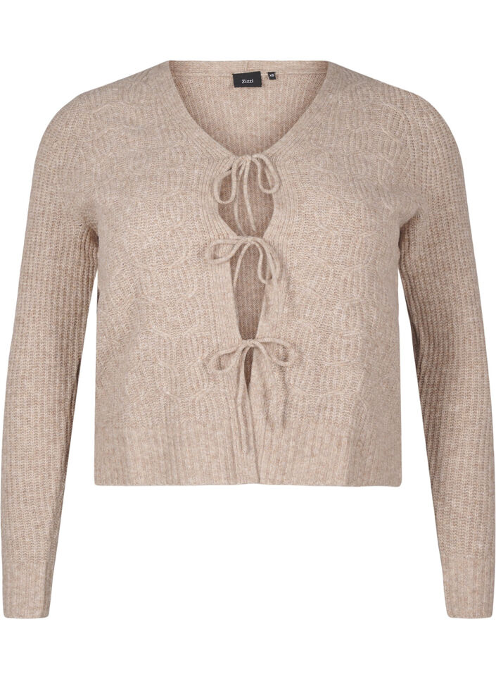 Cardigan en maille avec lien à nouer, Simply Taupe Mel., Packshot image number 0