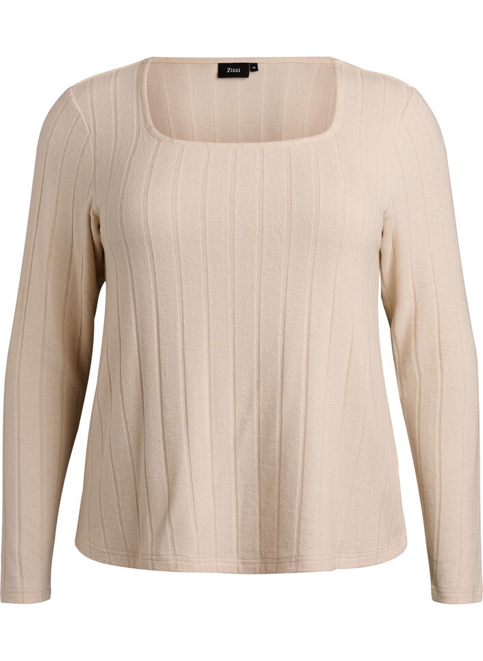Blouse en jersey c&ocirc;tel&eacute; &agrave; col carr&eacute;, Beige, Packshot image number 0