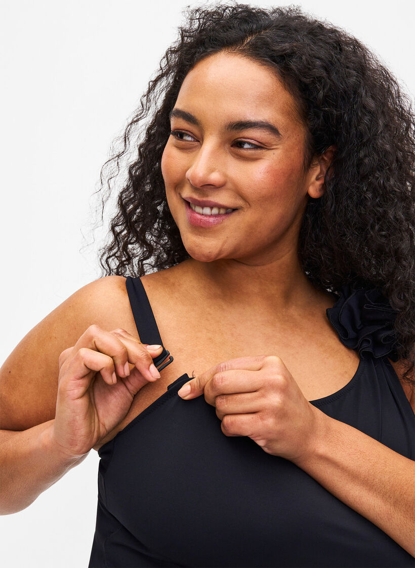 Maillot de bain à encolure asymétrique, Black, Model image number 3