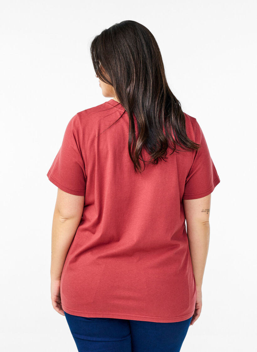 T-shirt basique en coton &agrave; col rond, Rouge, Model image number 2