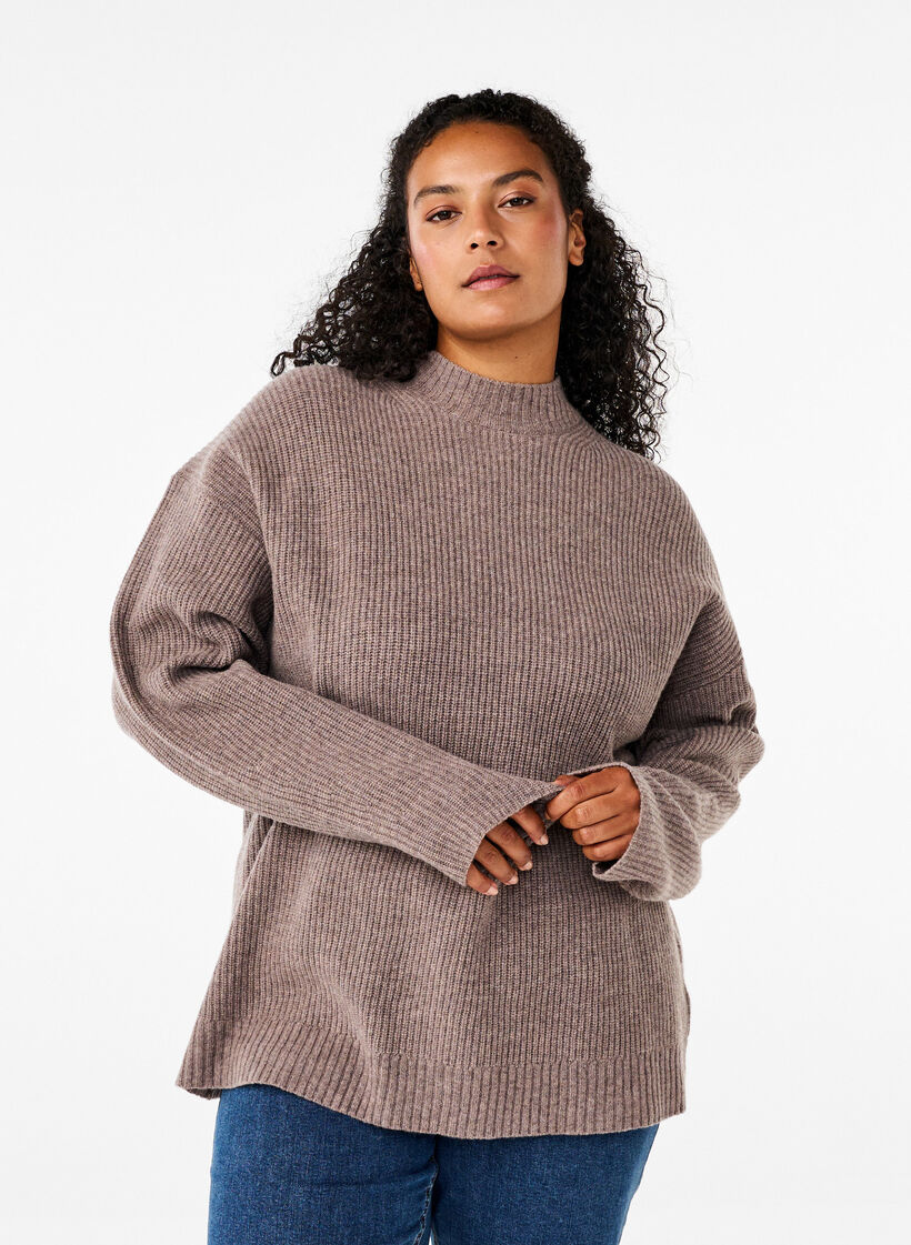 Pull ample tricoté en laine mérinos, Desert Taupe Mel., Model image number 0