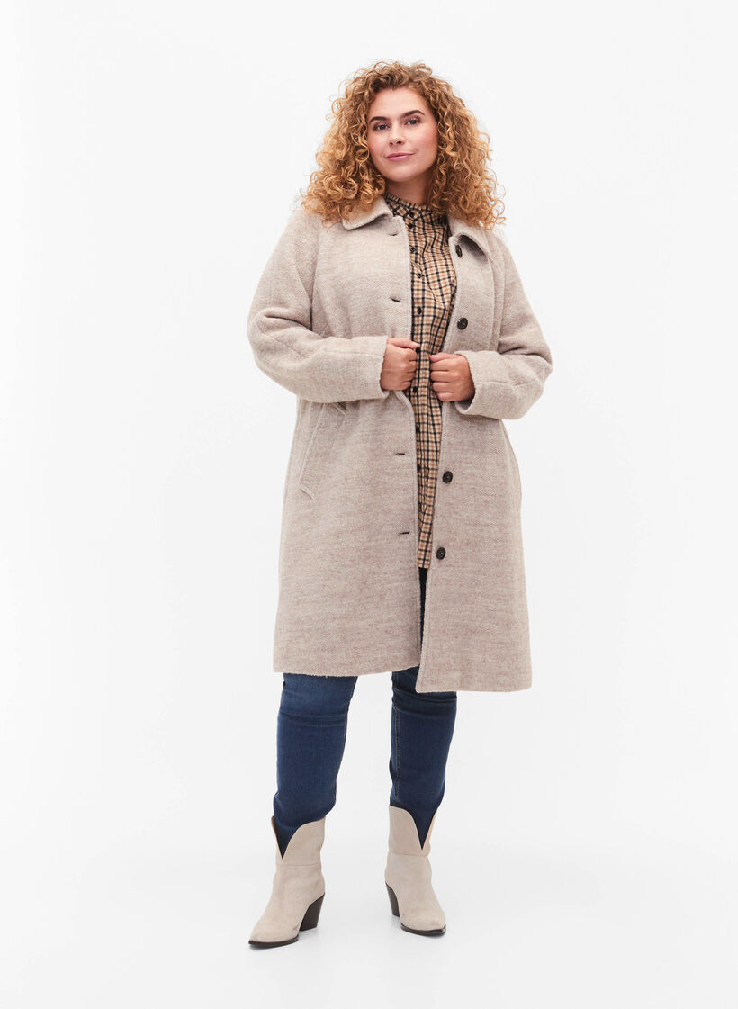 Manteau bouclé à carreaux avec boutons, Simply Taupe, Model image number 2