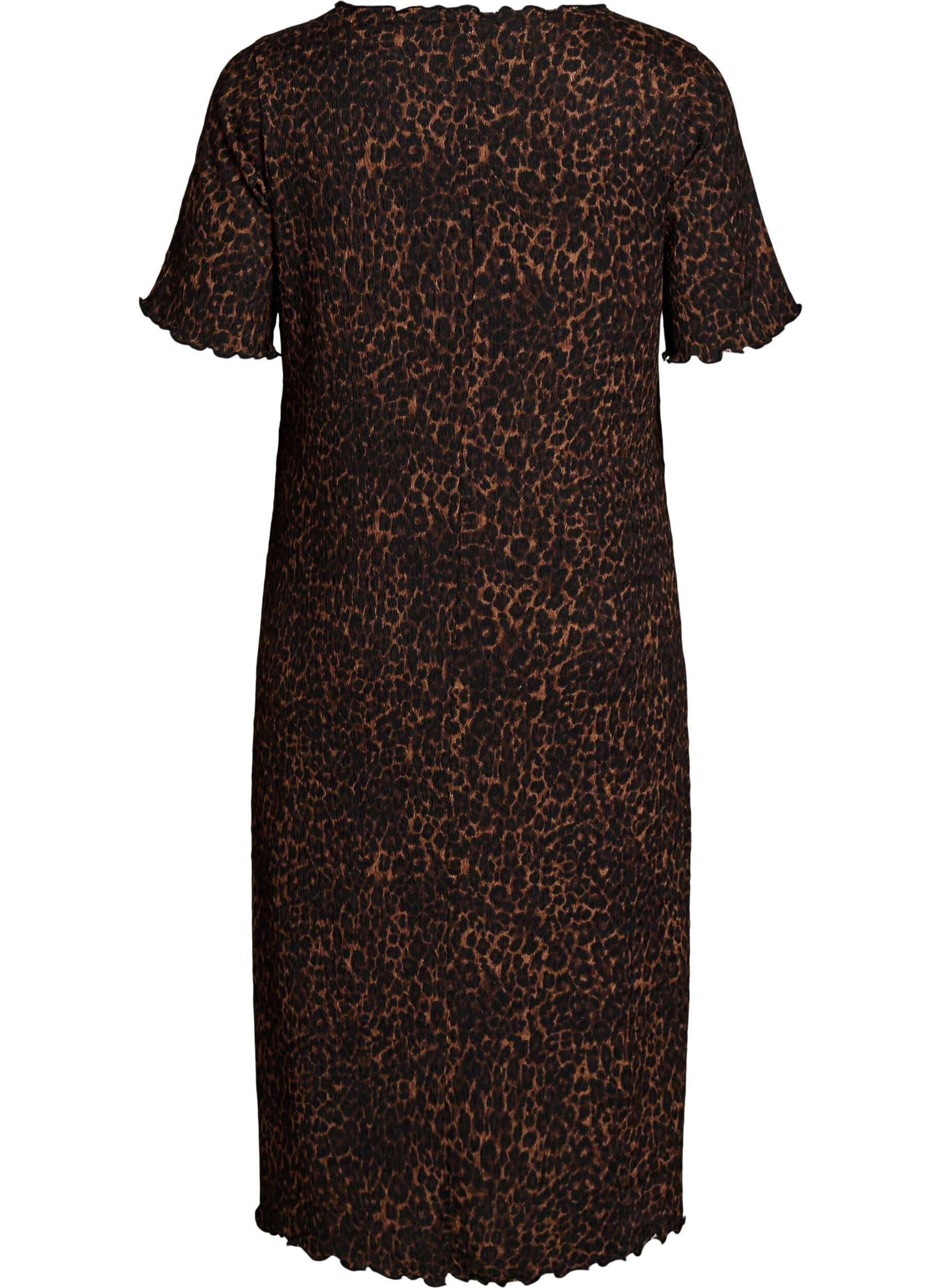 Zizzi Robe midi textur&eacute;e &agrave; manches courtes, Marron, Packshot image number 1