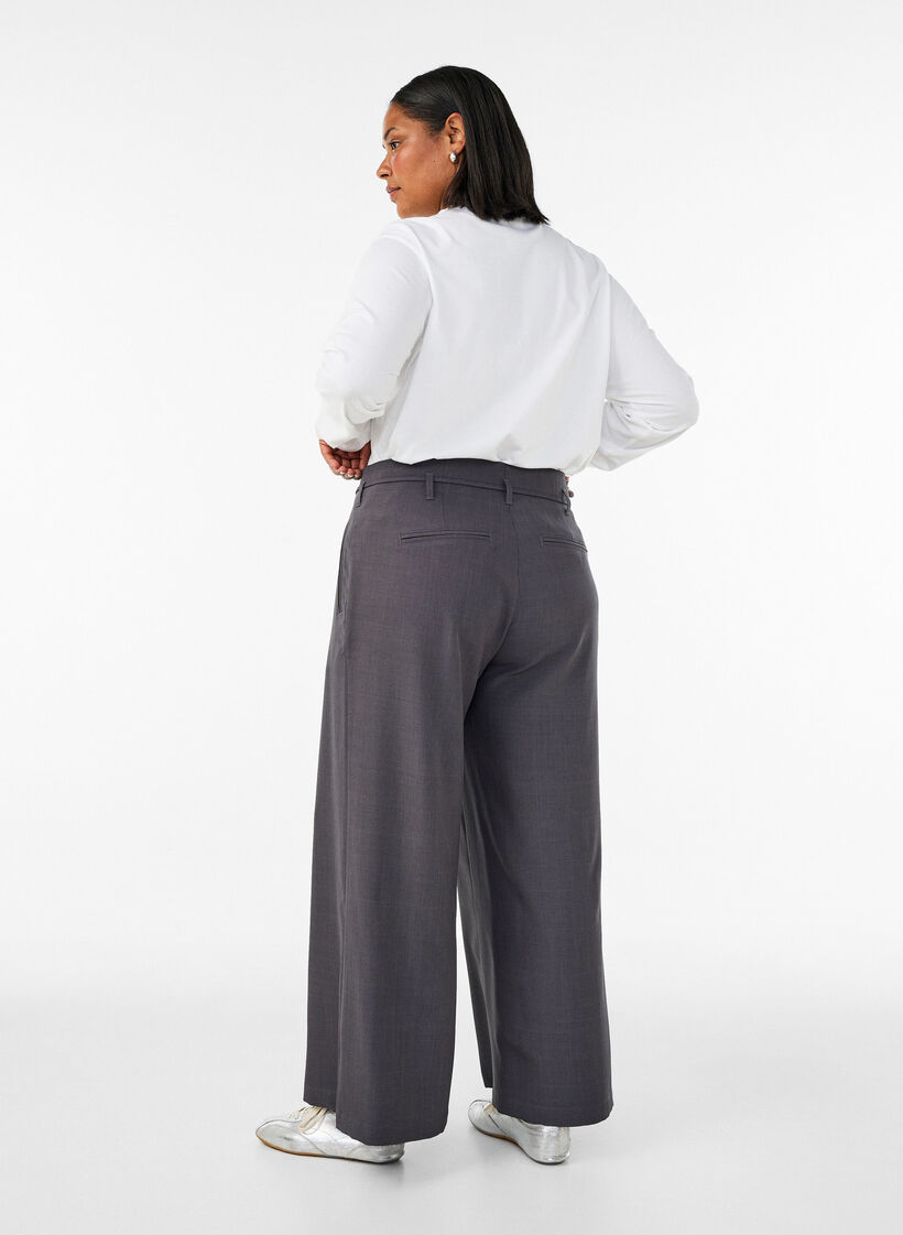 Pantalon de tailleur avec plis marqu&eacute;s et ceinture &agrave; nouer, Gris anthracite, Model image number 1