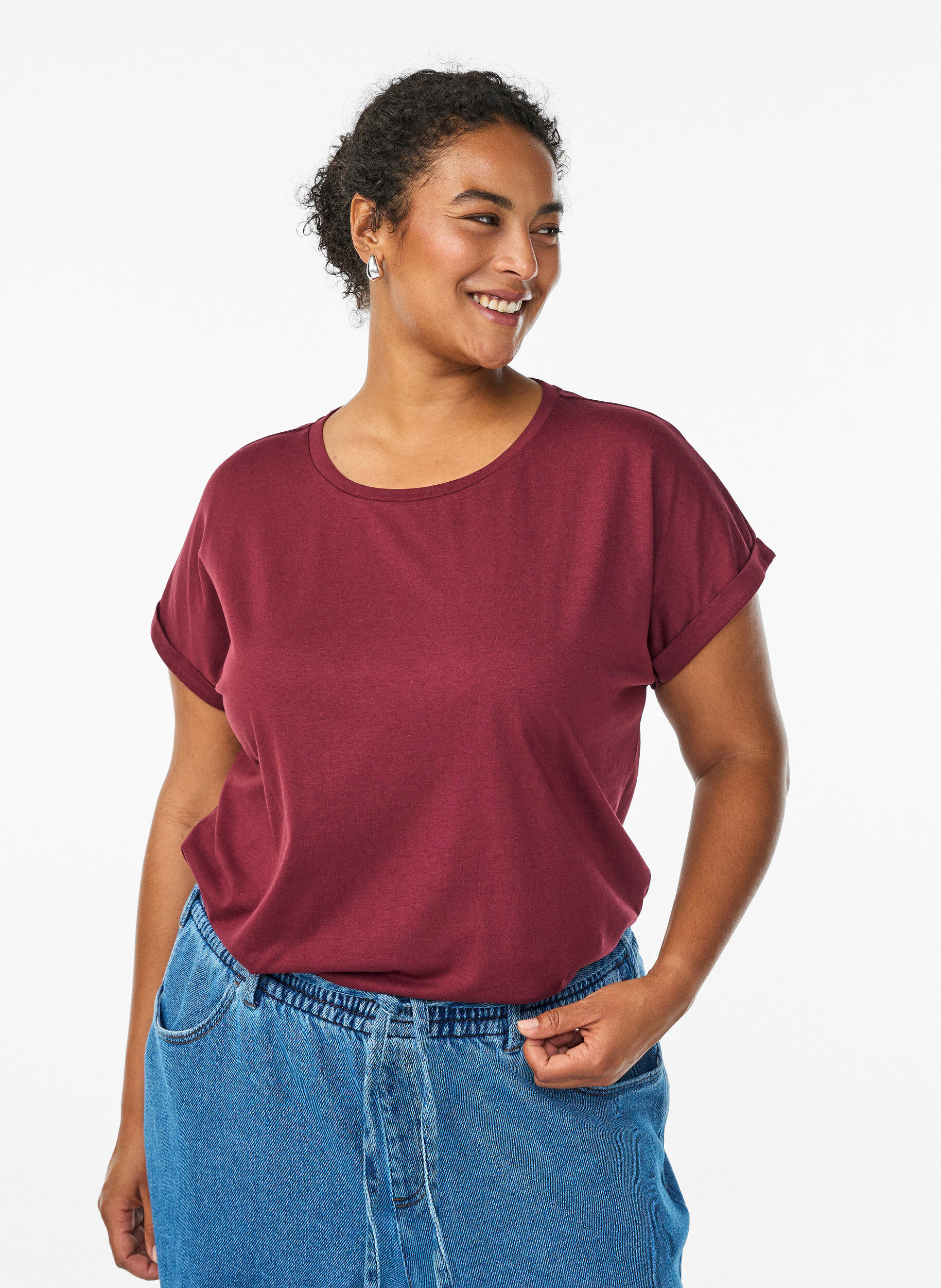 ZizziT-shirt &agrave; manches courtes en m&eacute;lange de coton, Bordeaux fonc&eacute;, Model image number 0
