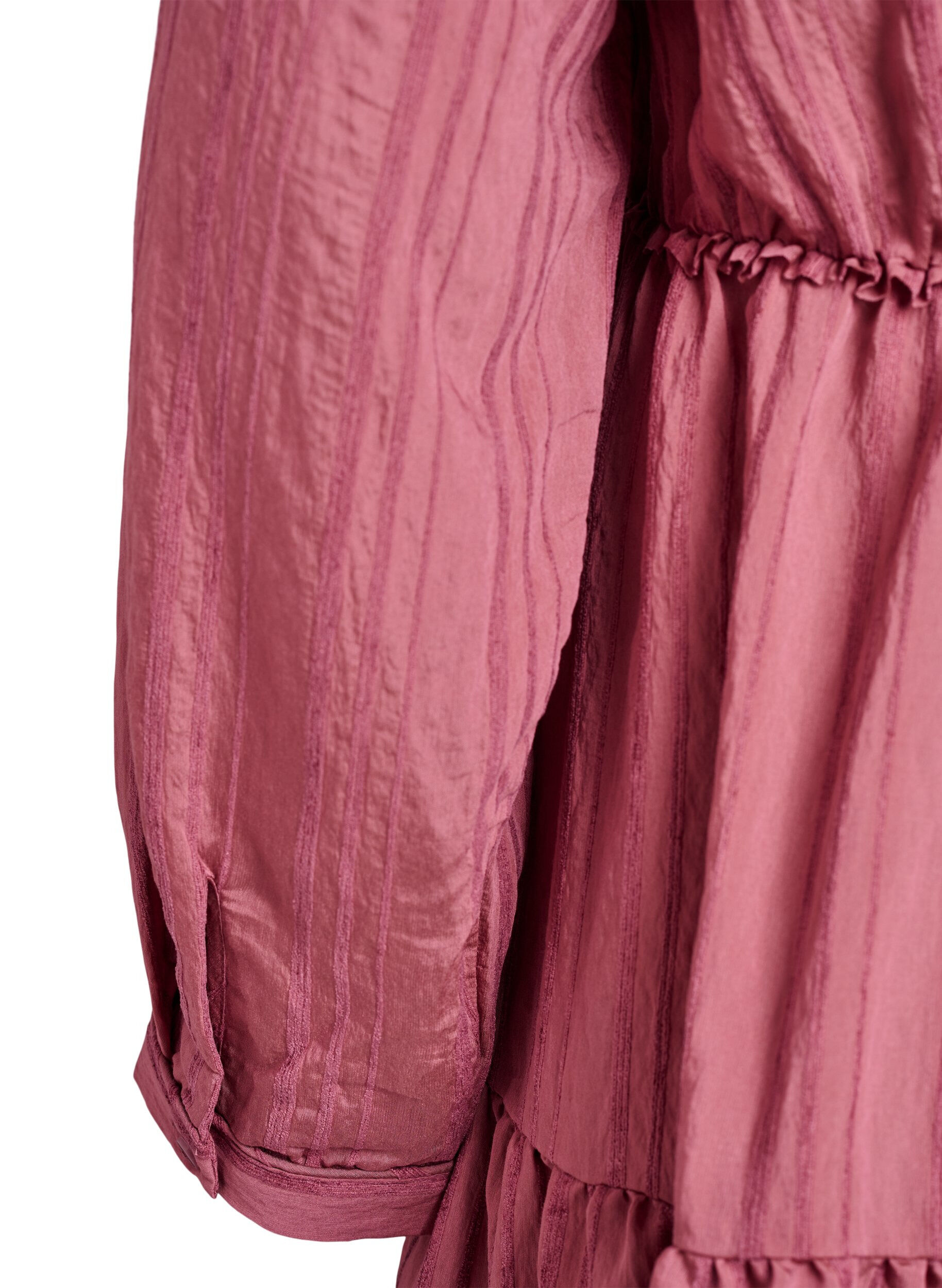 Zizzi Robe courte &agrave; texture ray&eacute;e tiss&eacute;e et taille &eacute;lastique, Rose, Packshot image number 3