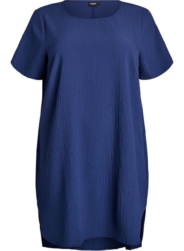 Robe courte avec texture froiss&eacute;e et manches courtes, Bleu, Packshot image number 0