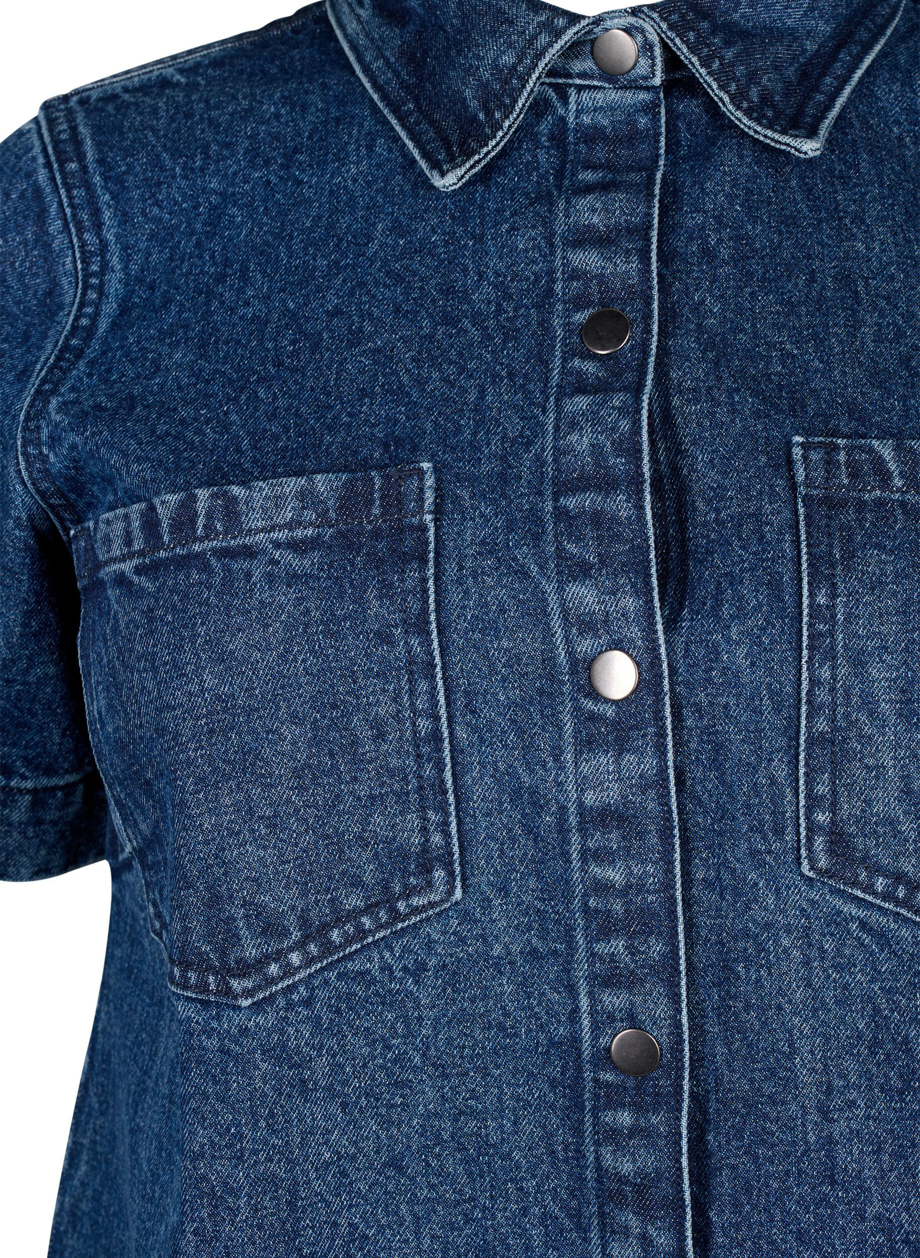 Zizzi Chemise en jean longue &agrave; manches courtes, Blue Denim, Packshot image number 2