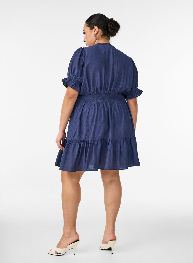 Robe courte en viscose avec volants, Bleu, Model image number 2