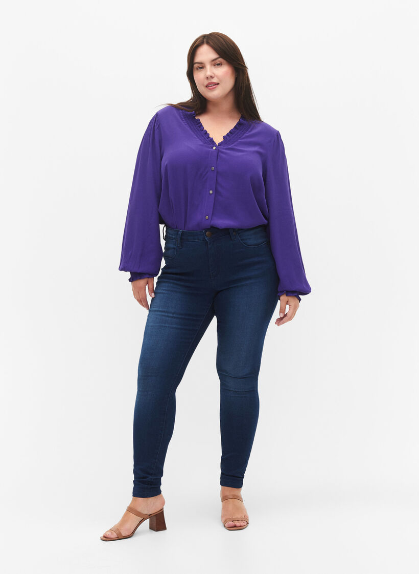Blouse à manches longues en viscose, Heliotrope, Model image number 3