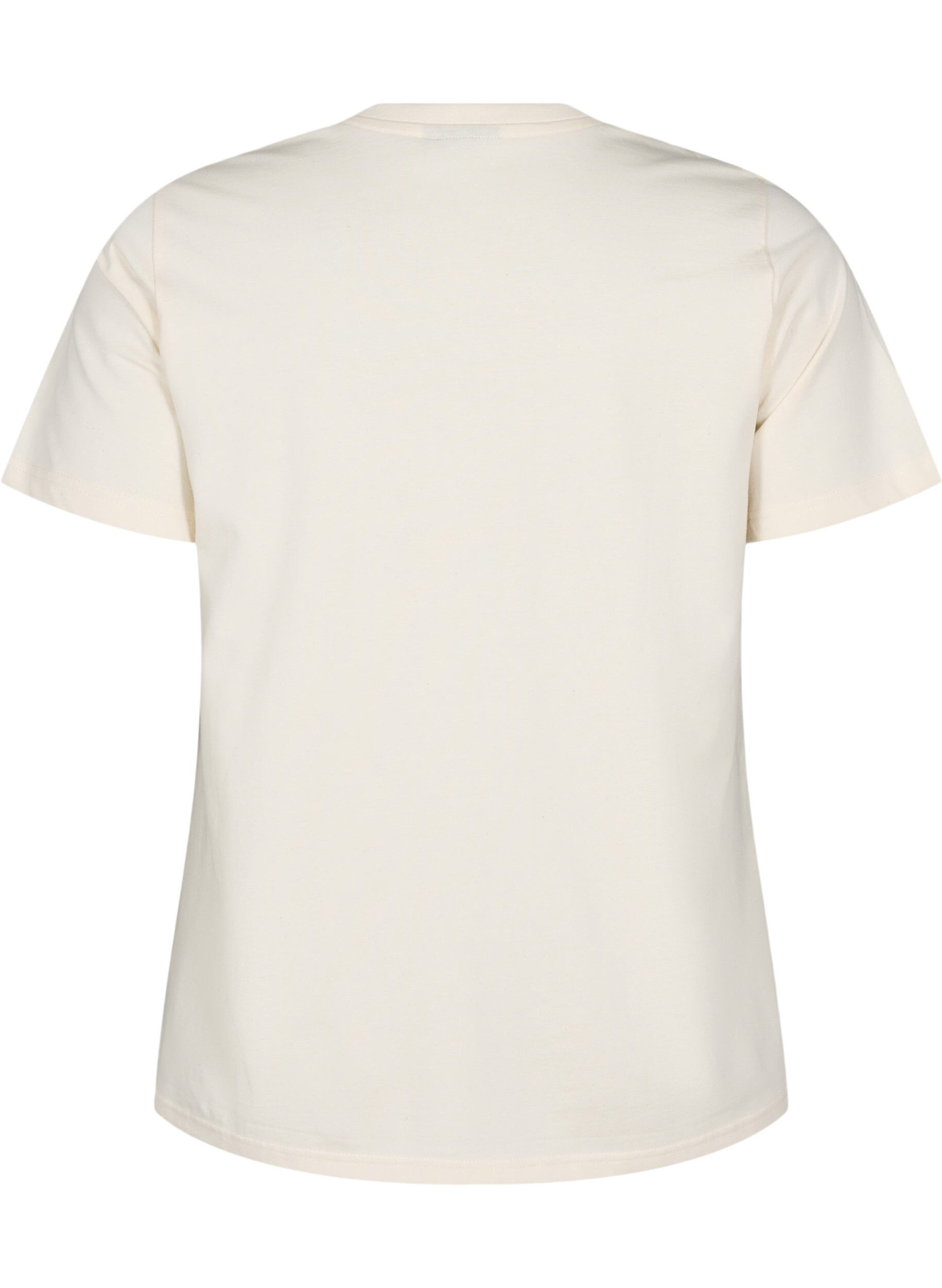 Zizzi T-shirt en coton biologique avec impression sur le devant, Vanille, Packshot image number 1