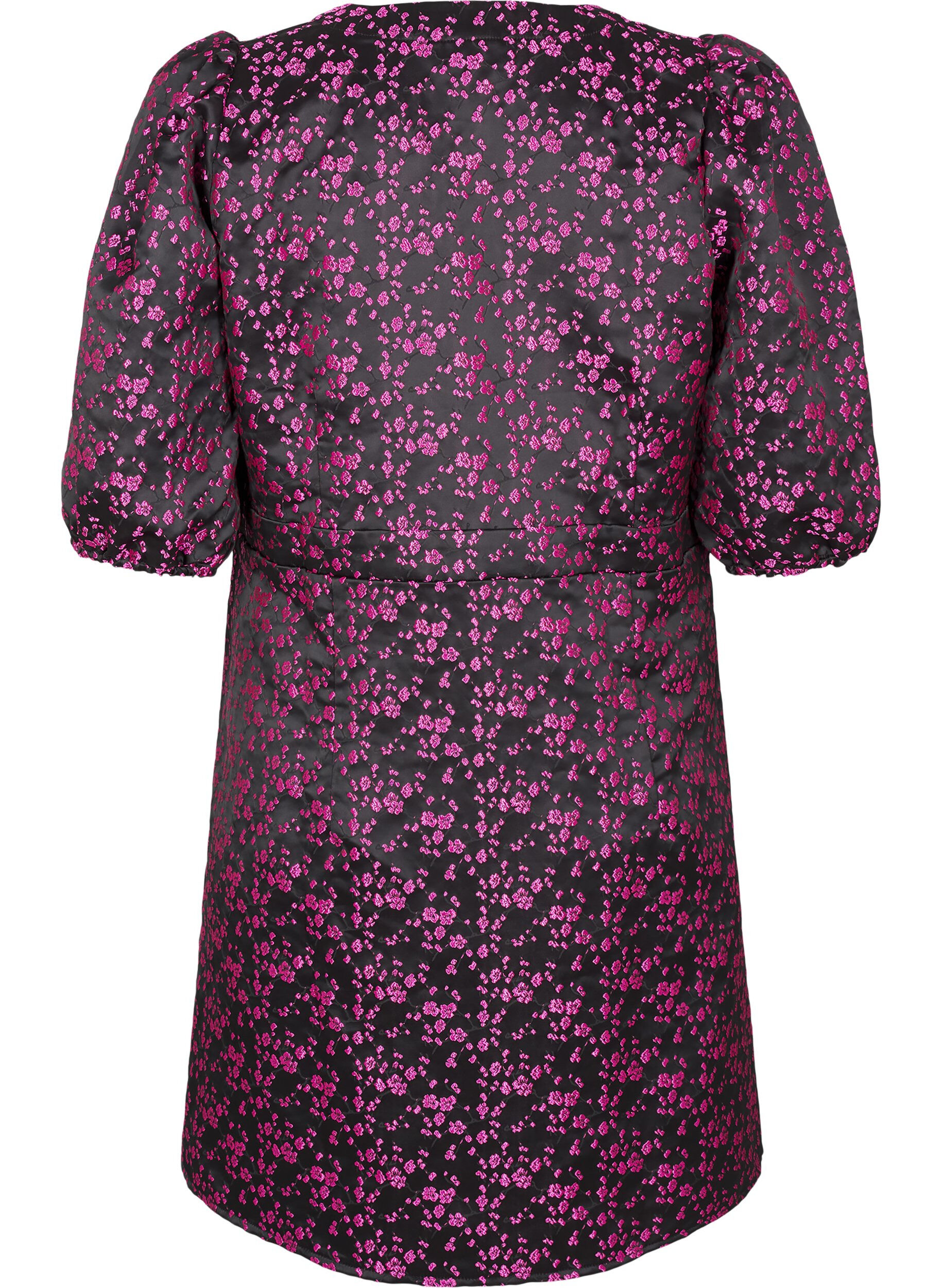 Zizzi Robe mi-longue avec fleurs brod&eacute;es, Black Pink Flower, Packshot image number 1