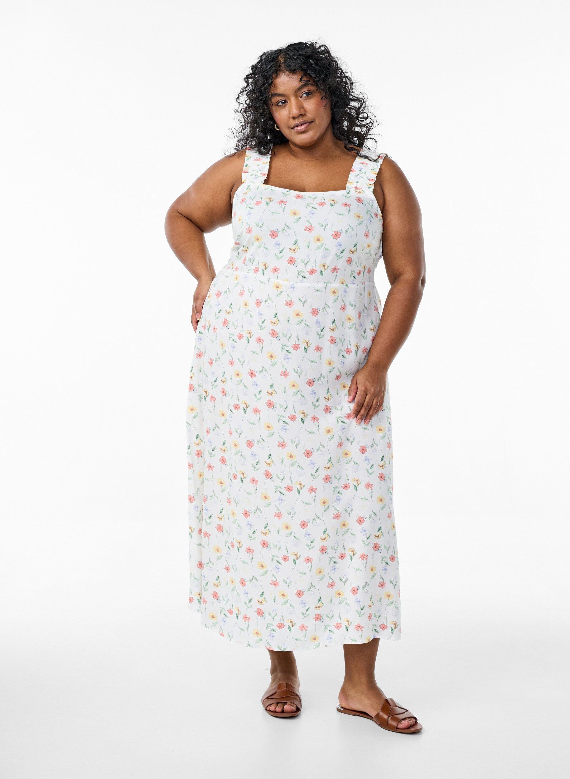 Robe d'&eacute;t&eacute; avec bretelles larges, Blanc, Model