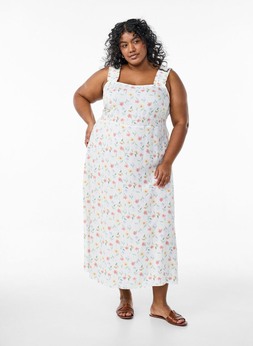 Robe d'&eacute;t&eacute; avec bretelles larges, Blanc, Model image number 0