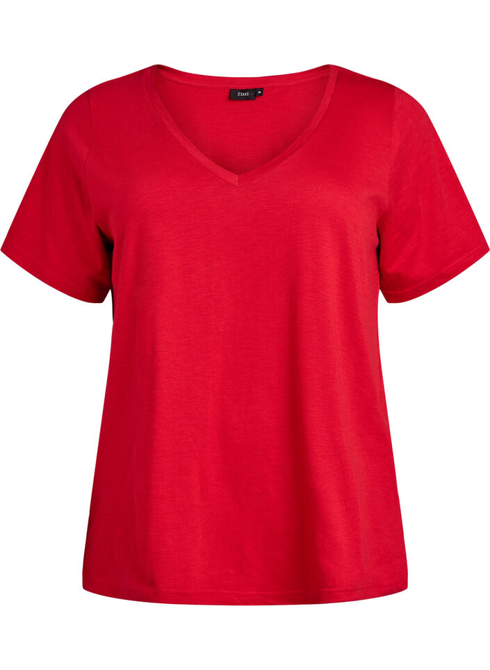 T-shirt basique &agrave; manches courtes avec col en V, Rouge, Packshot image number 0