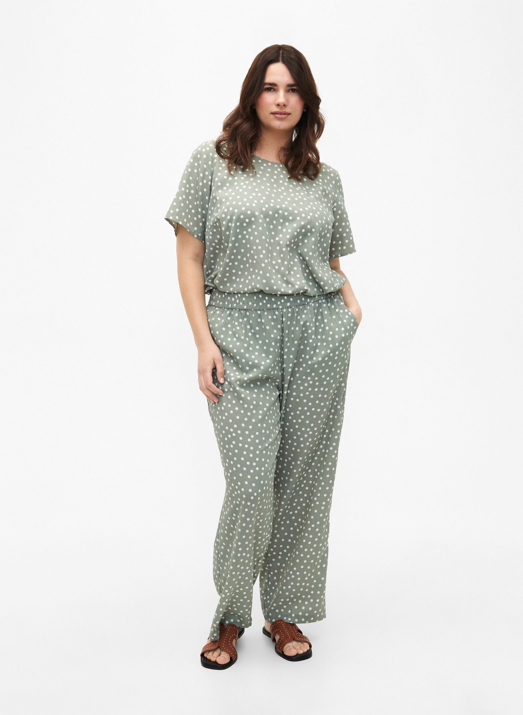Zizzi FLASH&nbsp;&ndash; Pantalon imprim&eacute; avec poches, Iceberg Green Dot, Model image number 3