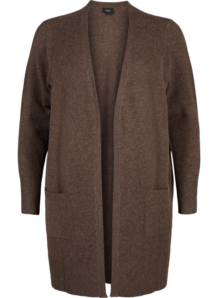 Cardigan en tricot côtelé avec poches, Marron, Packshot image number 0