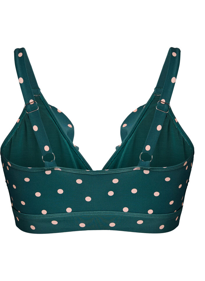 Haut de bikini &agrave; pois avec volants, Vert fonc&eacute;, Packshot image number 1