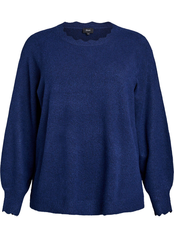 Blouse en maille &agrave; bords ondul&eacute;s, Bleu, Packshot image number 0