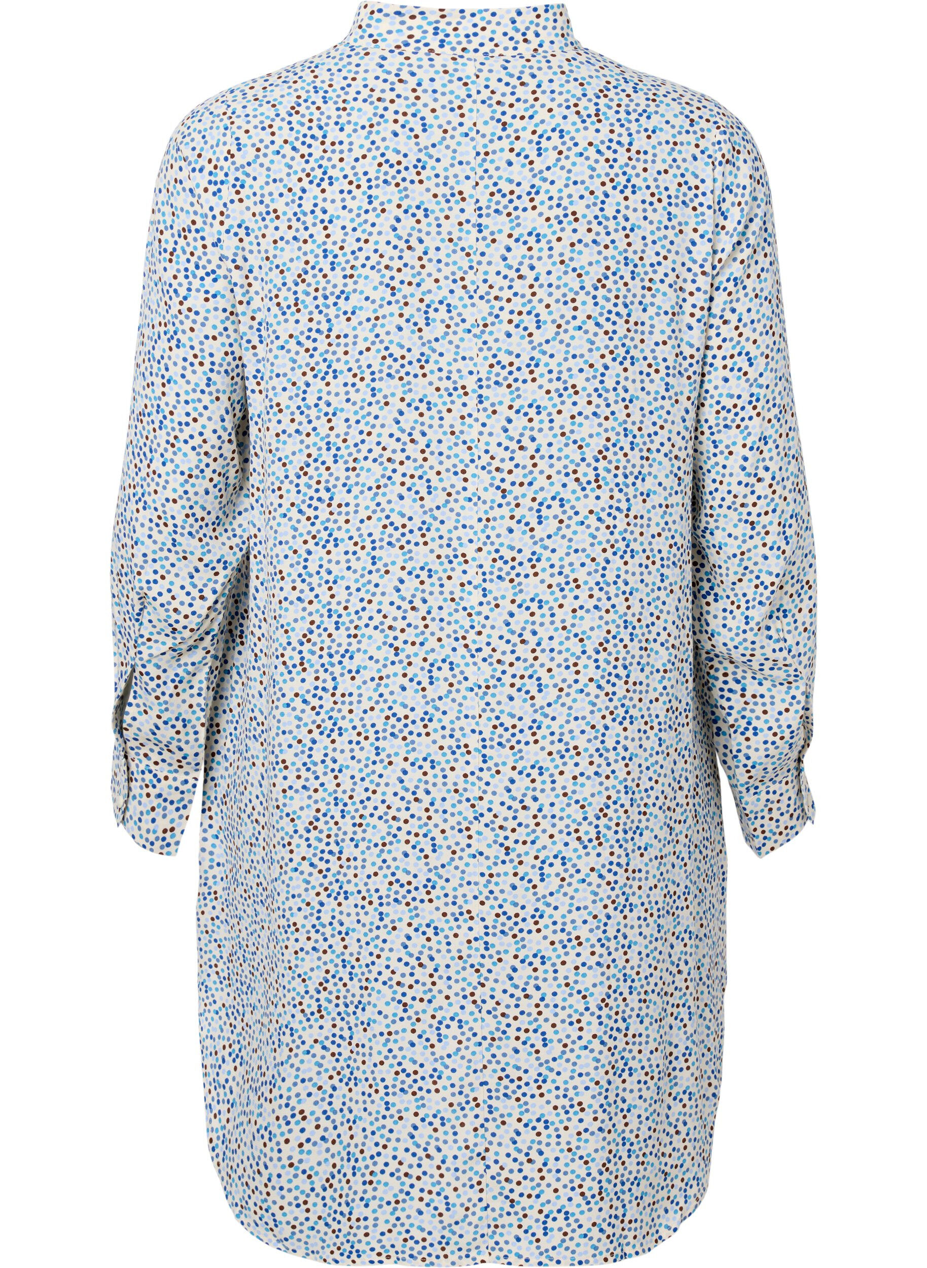 Zizzi Robe en viscose &agrave; pois avec boutons, Blue Dot AOP, Packshot image number 1