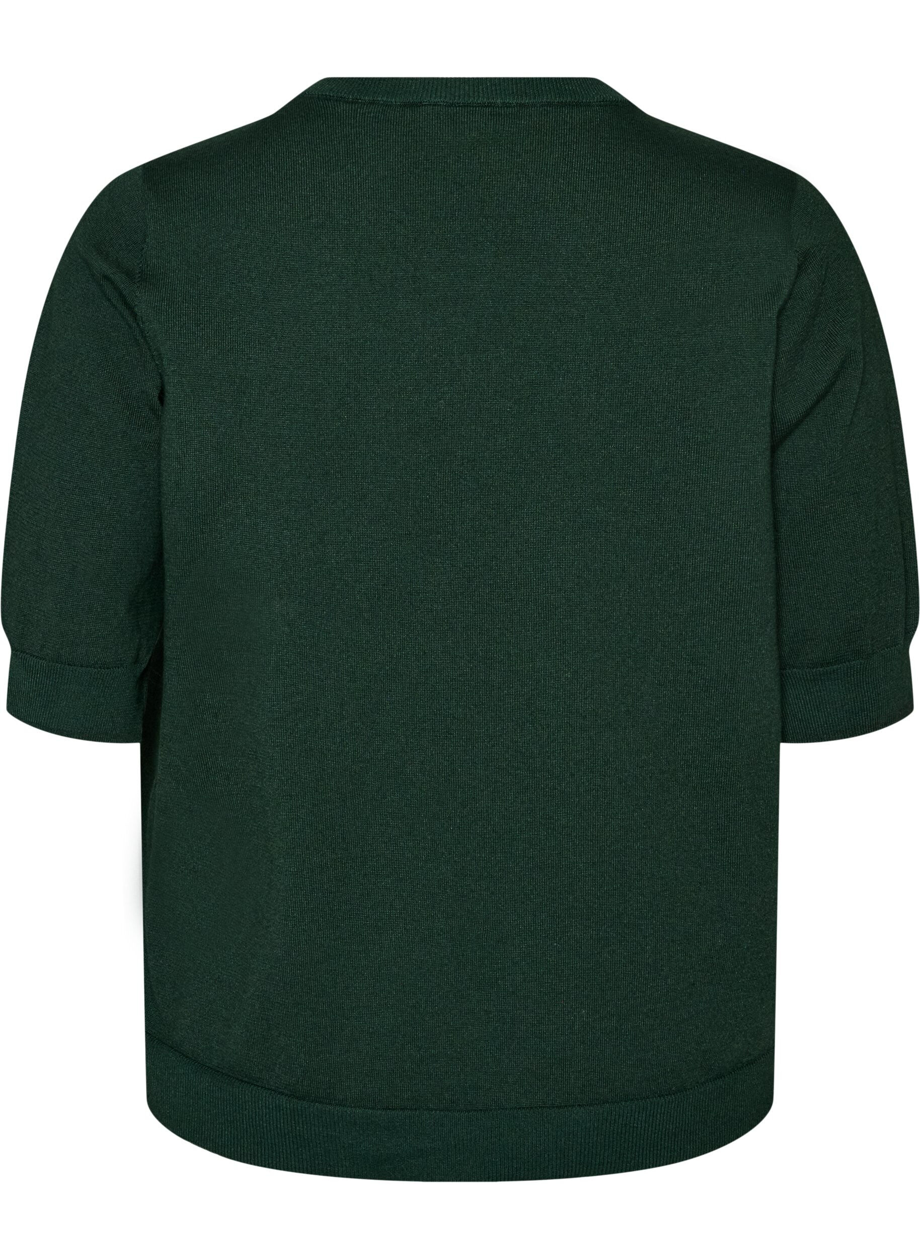 ZizziBlouse en fine maille &agrave; manches courtes, Vert fonc&eacute;, Packshot image number 1