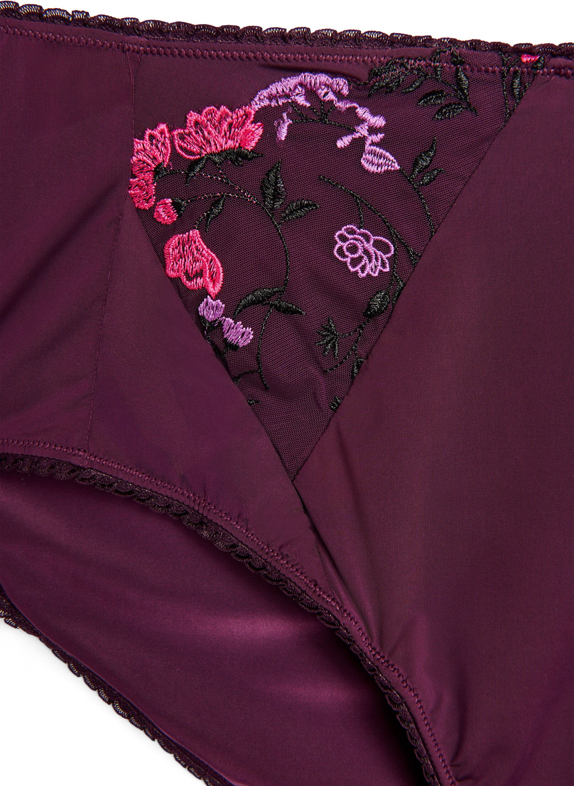 Zizzi Culotte brief en microfibre avec broderies florales, Violet, Packshot image number 2
