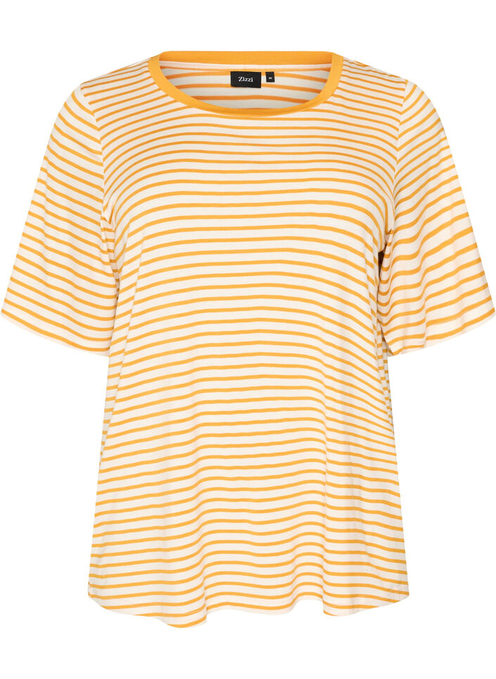 T-shirt en TENCEL&trade; Lyocell &agrave; rayures, Jaune clair, Packshot image number 0