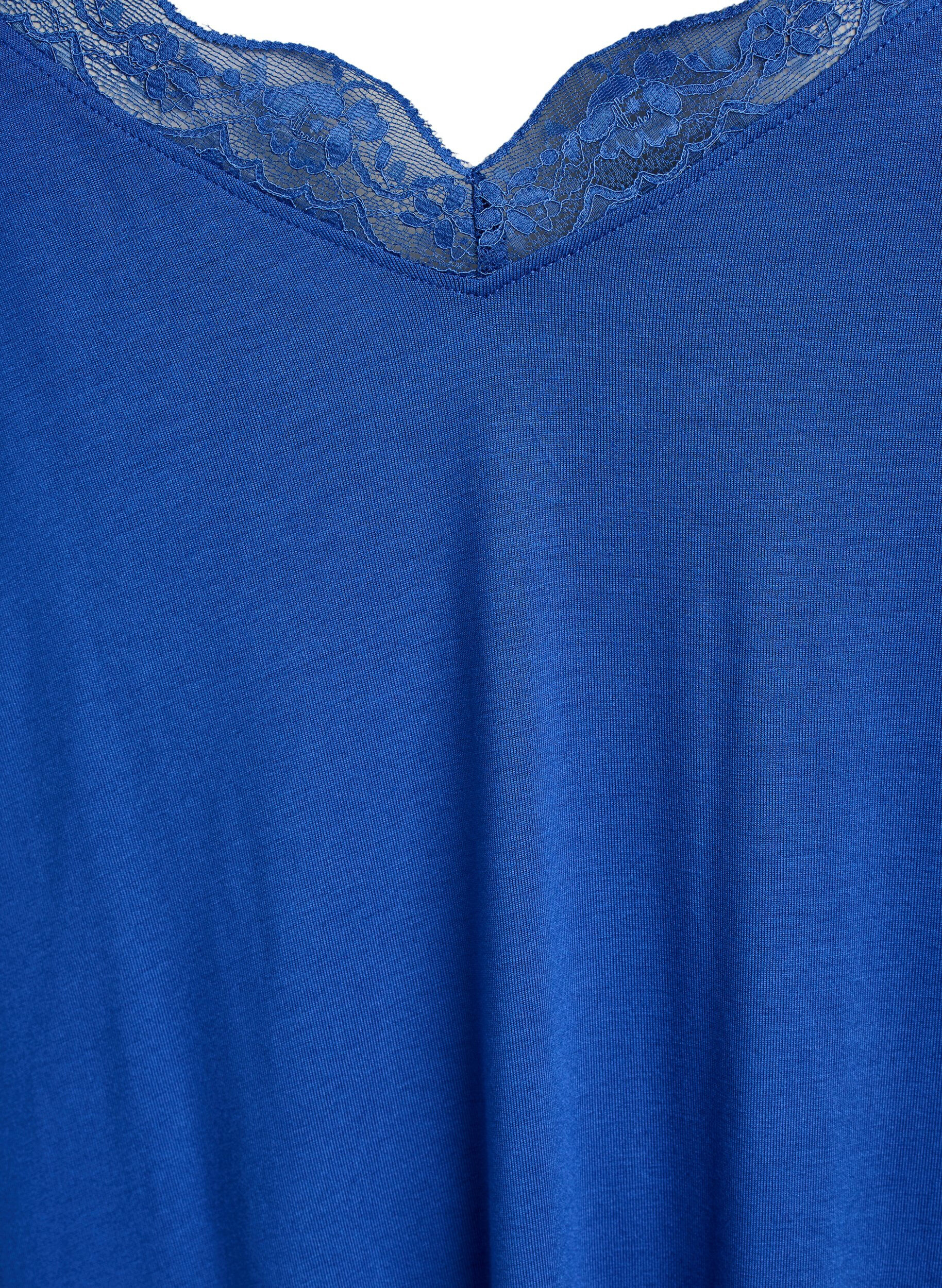 ZizziChemise de nuit avec bord dentelle en viscose, Bleu, Packshot image number 2