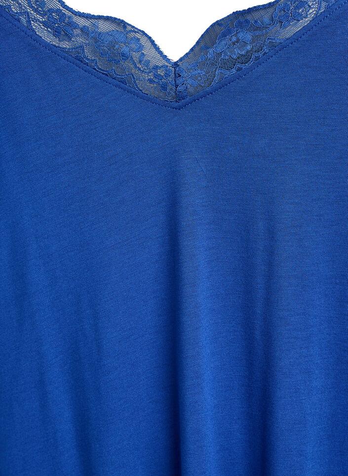 Chemise de nuit avec bord dentelle en viscose, Bleu, Packshot image number 2