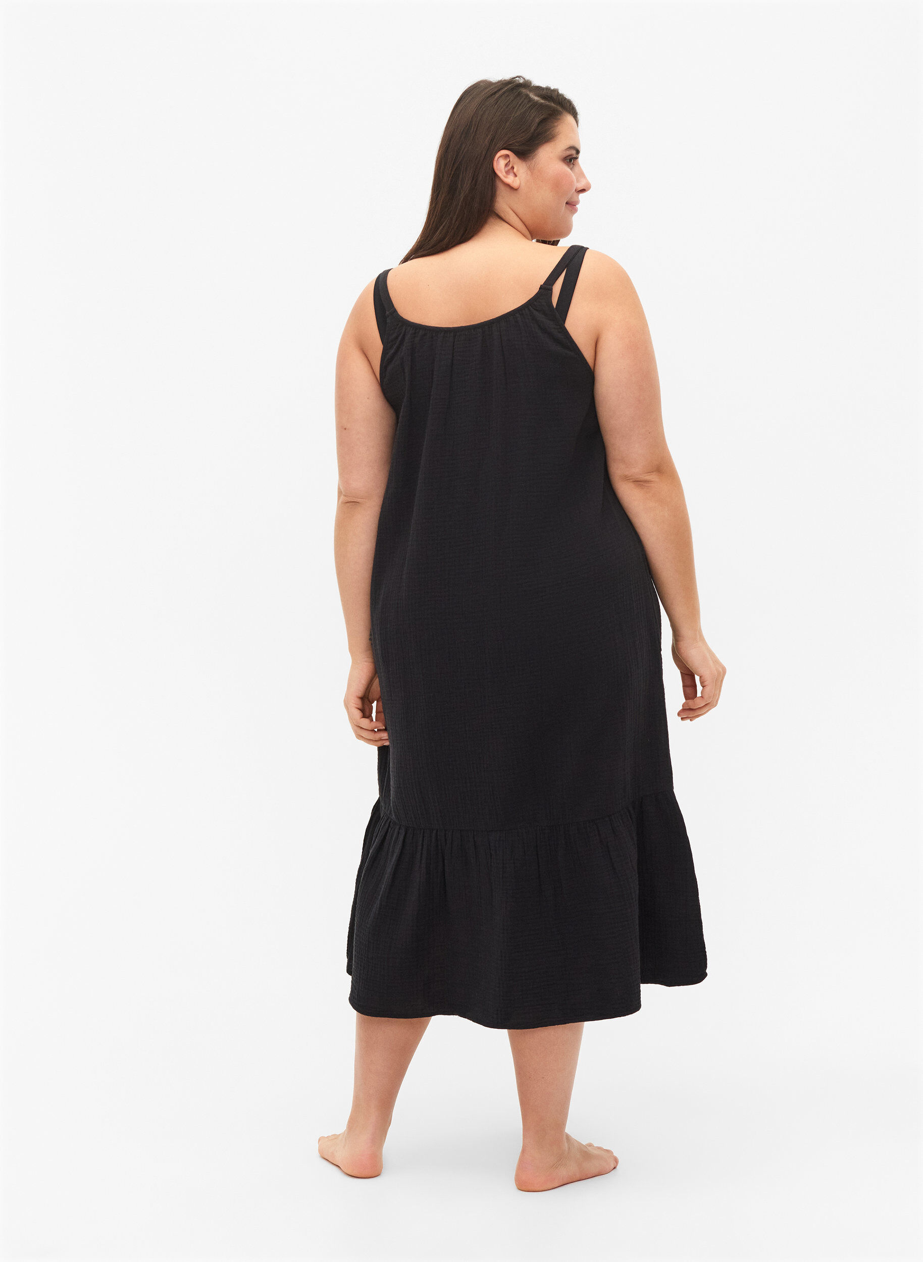 Zizzi Robe de plage longue en coton, Black, Model image number 1