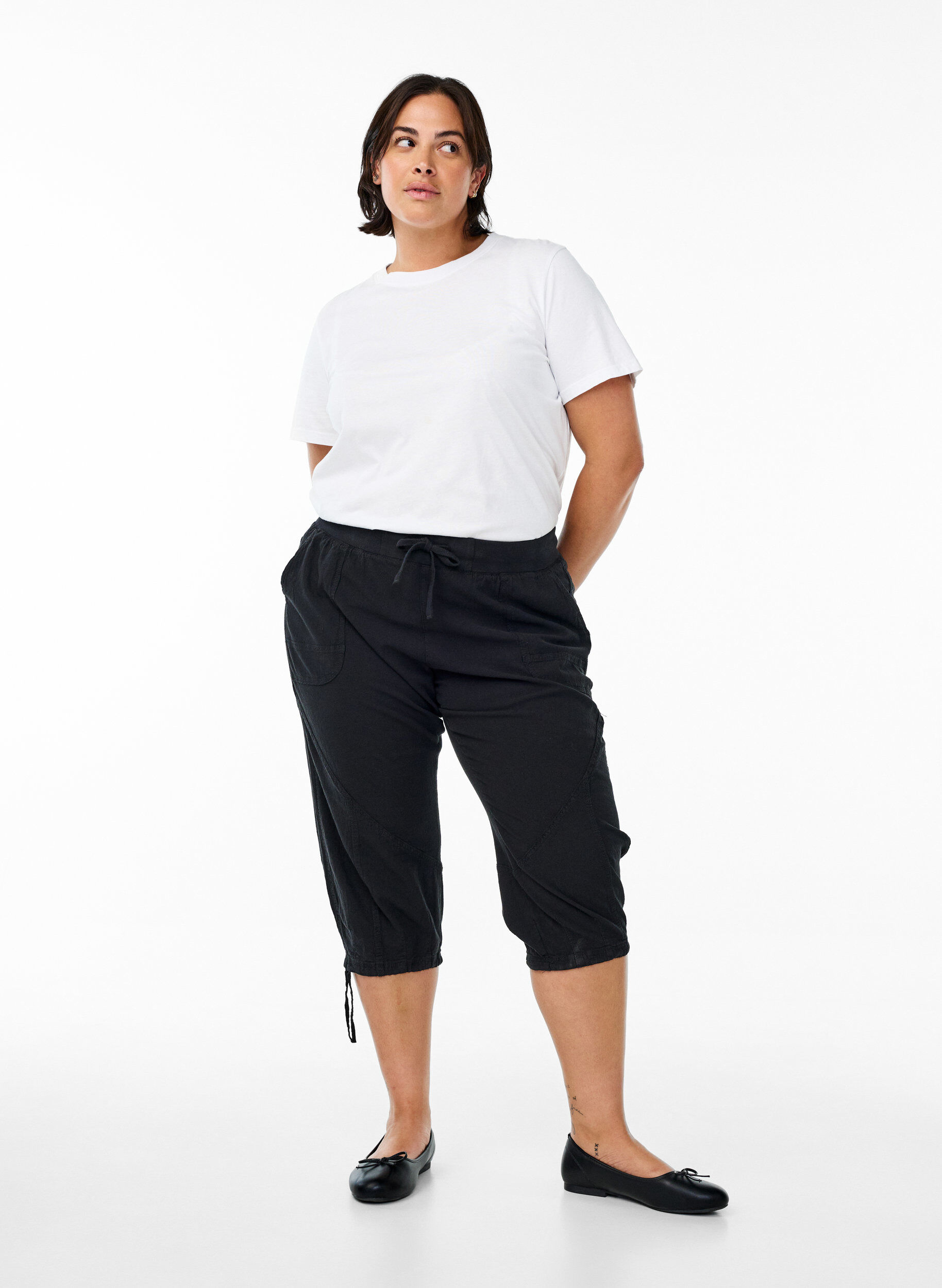 Pantacourt en coton, Noir, Model