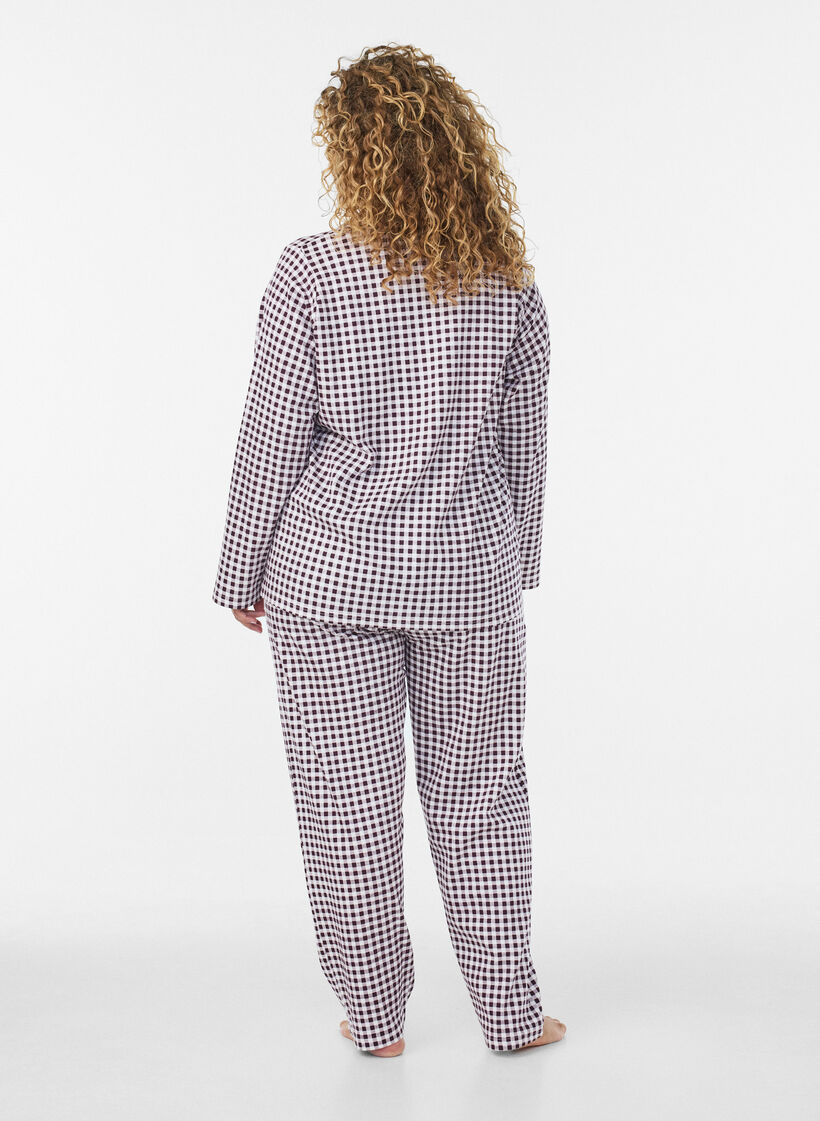 Chemise de pyjama en coton avec poche poitrine, Bordeaux, Model image number 2
