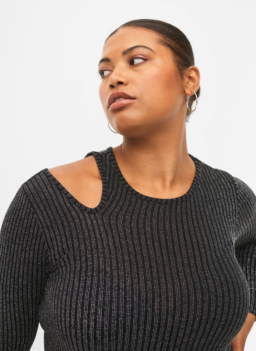 Robe à manches longues à découpe, à sequins, B.w. Silver Stripes, Model image number 2