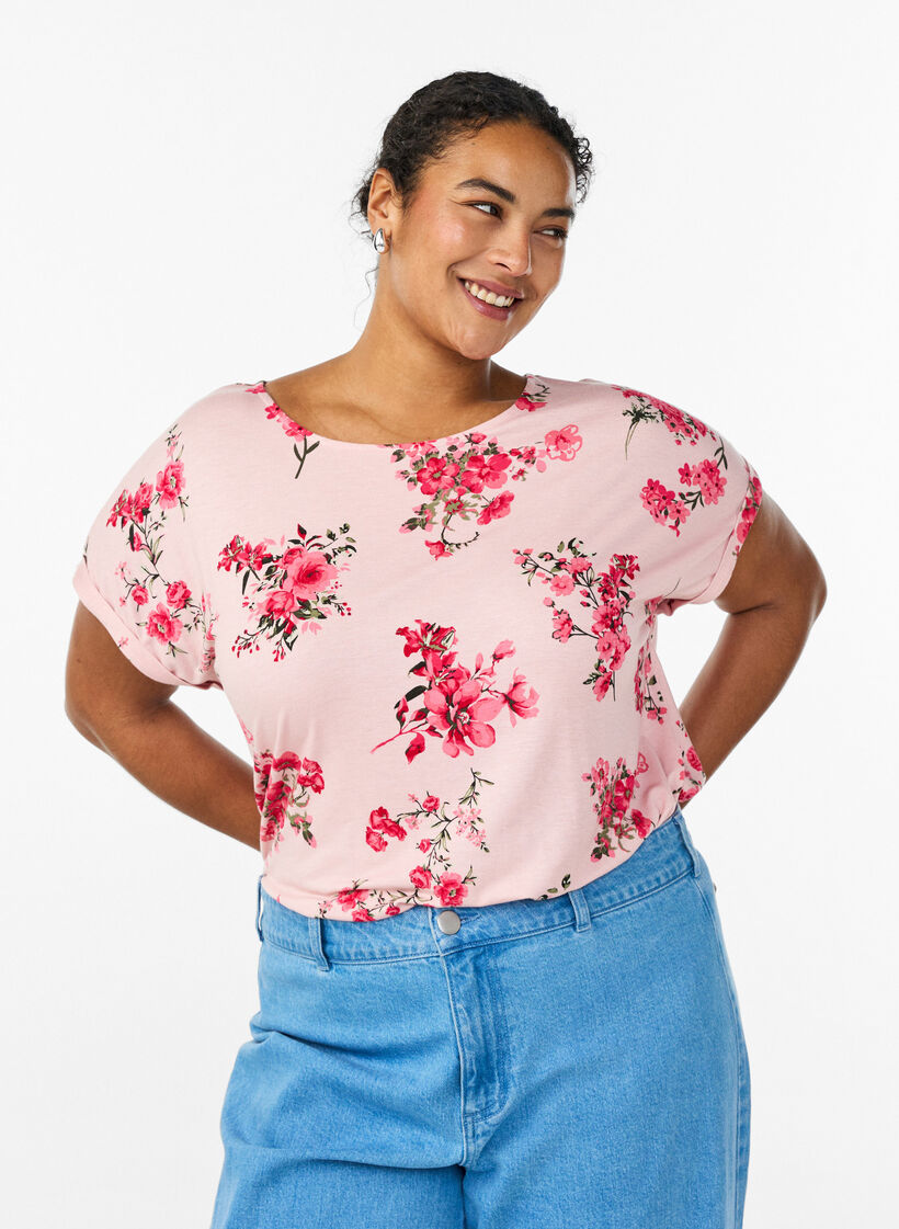 T-shirt avec imprim&eacute; floral, Rose, Model image number 0