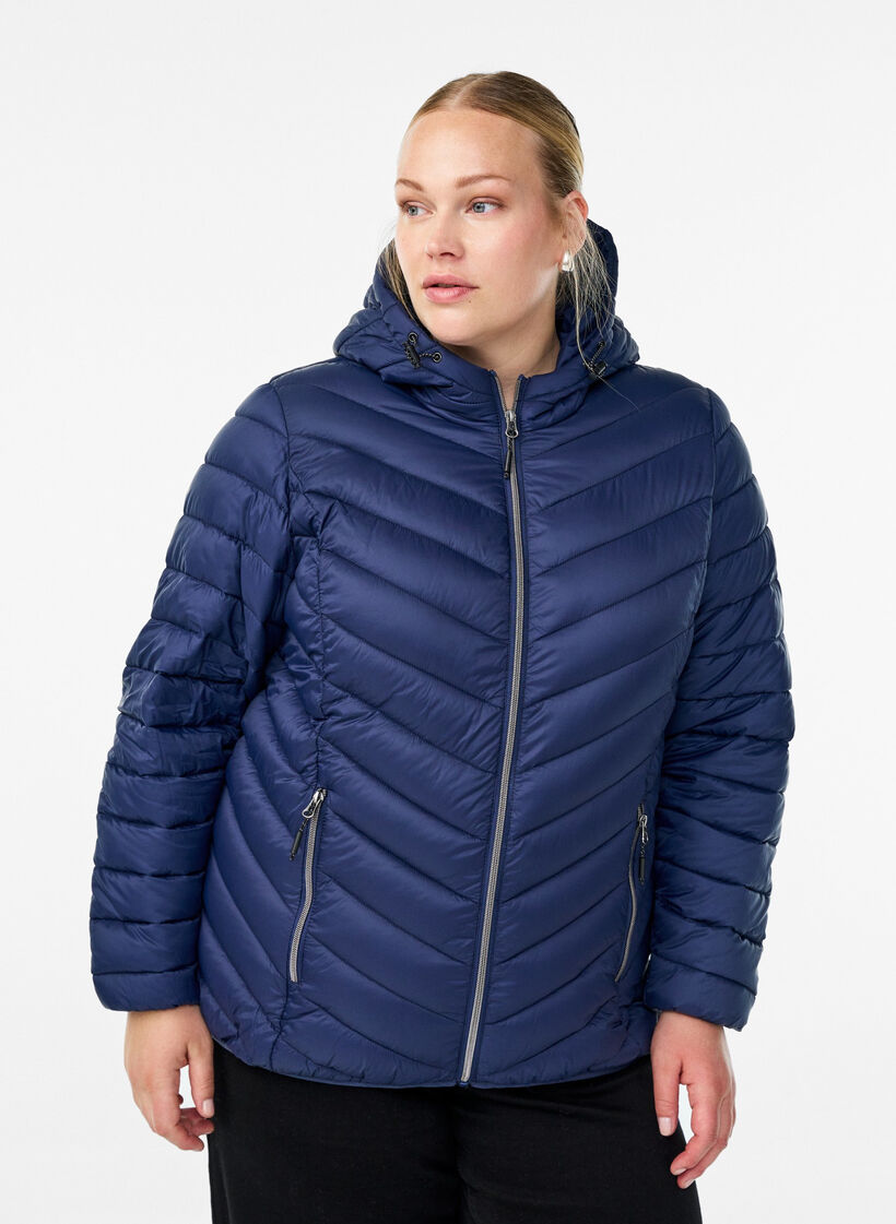 Doudoune l&eacute;g&egrave;re matelass&eacute;e &agrave; capuche, Bleu, Model image number 0