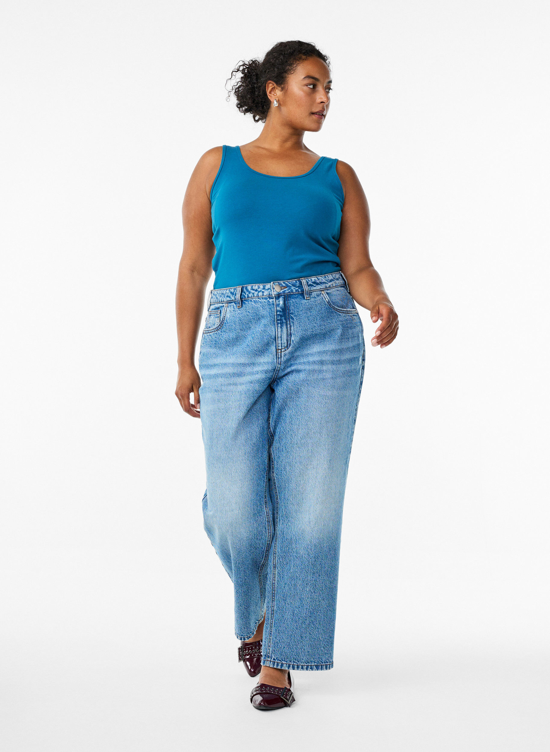 ZizziHaut uni Basic en coton, Bleu p&eacute;trole, Model image number 1