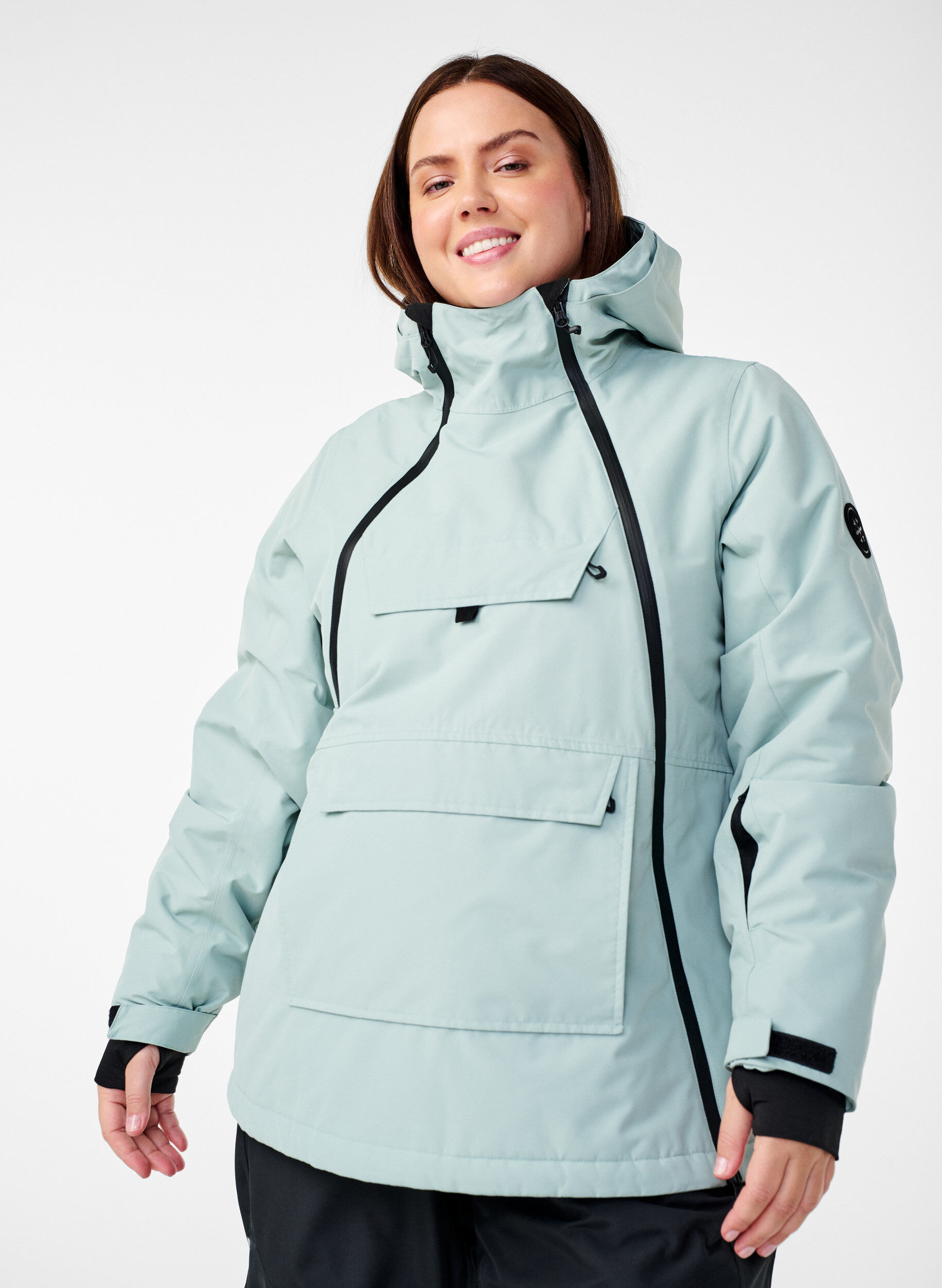 Zizzi Anorak de ski fonctionnel avec capuche, Vert clair, Model image number 0