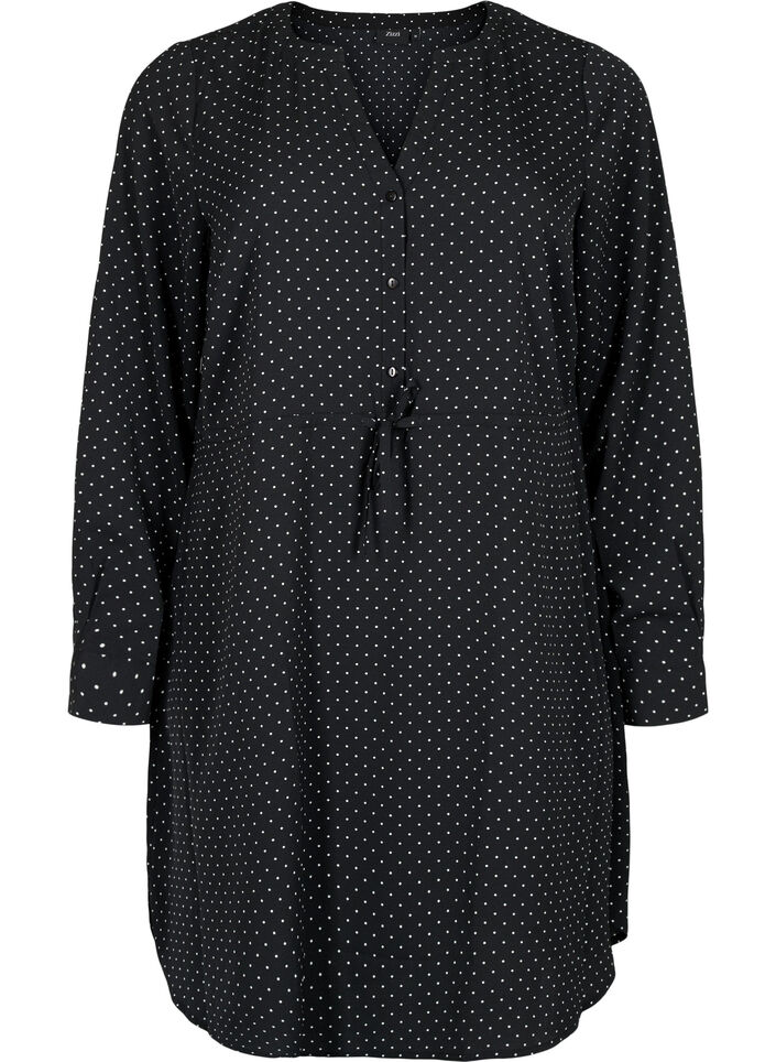 Robe imprimée avec cordon à la taille, Black Dot, Packshot image number 0