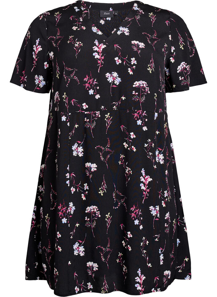 Robe courte avec imprim&eacute; floral, Noir, Packshot image number 0