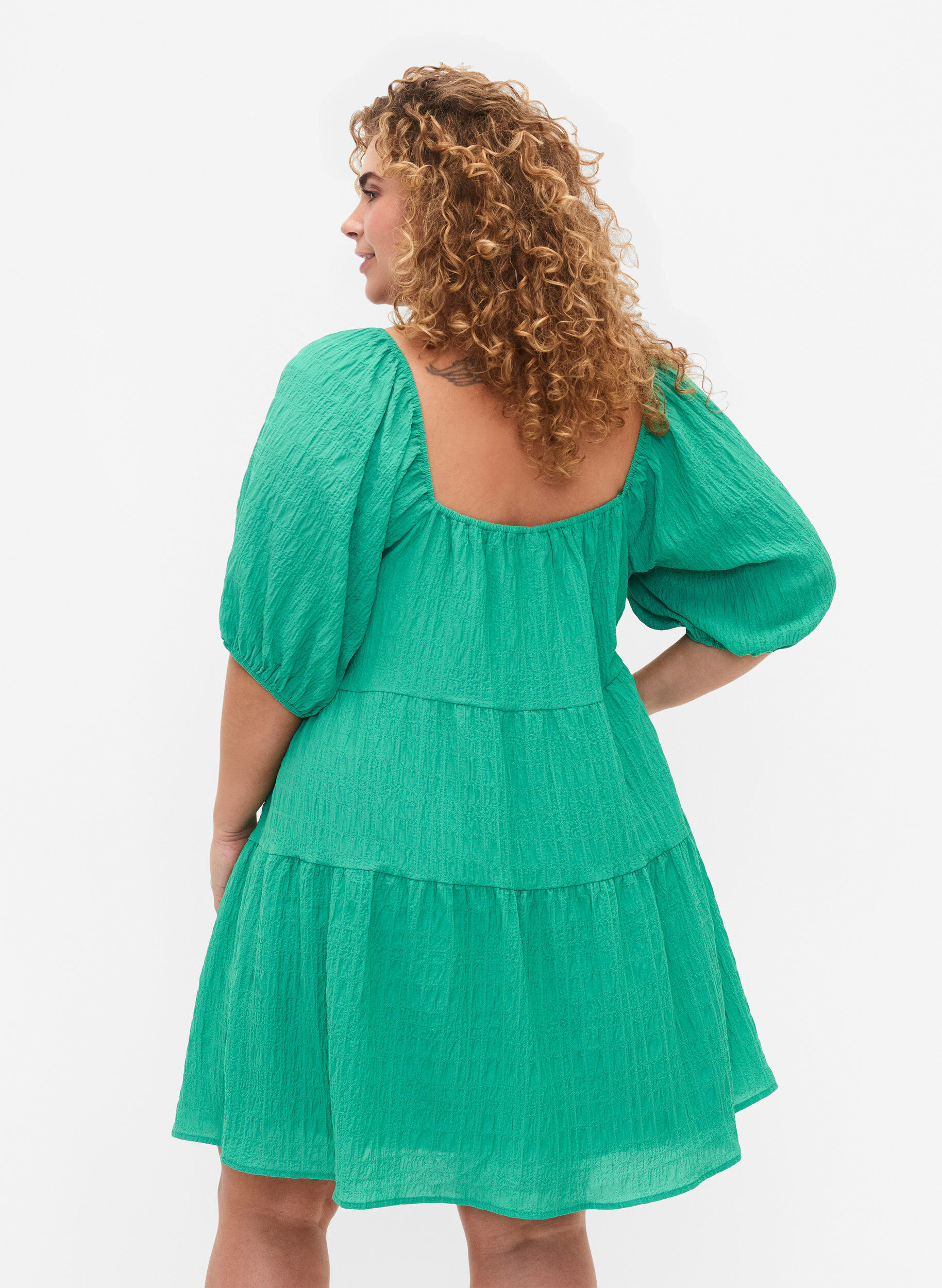Zizzi Robe courte en forme de A avec un col en V, Deep Mint, Model image number 1
