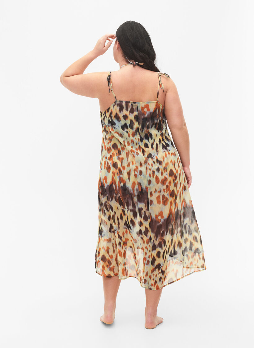 Robe de plage imprimée à fleurs avec bretelles, Abstract Leopard, Model image number 1