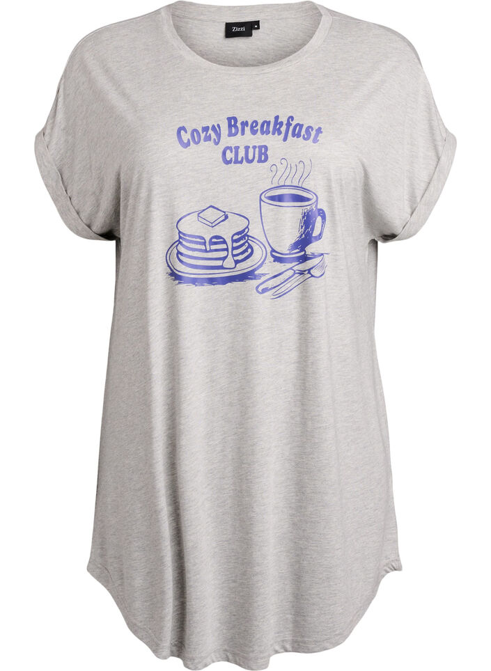 Chemise de nuit &agrave; manches courtes avec imprim&eacute; texte, Gris, Packshot image number 0