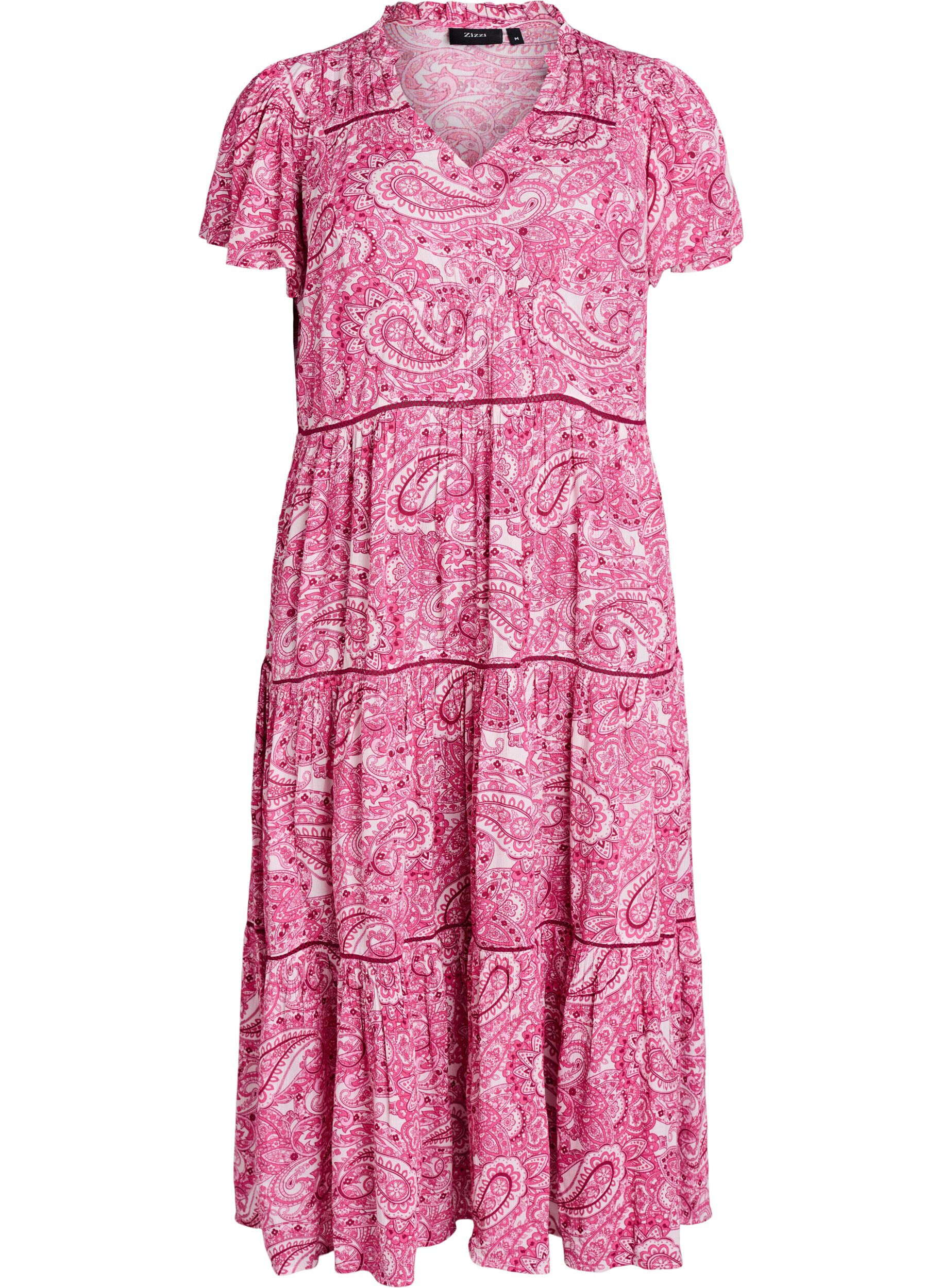 Zizzi Robe midi en viscose &agrave; motif, Rose, Packshot image number 0