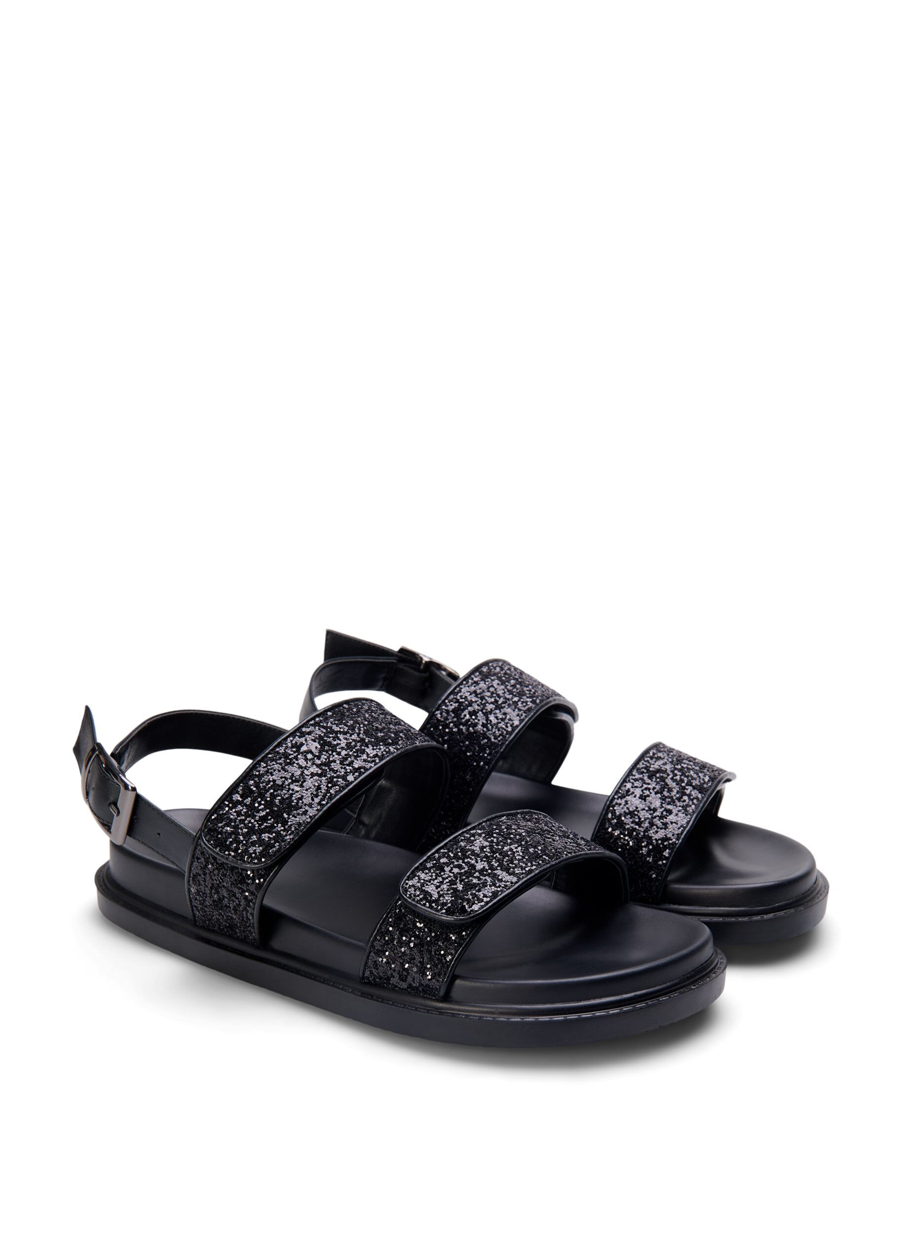 Zizzi Large - Sandale paillet&eacute;e avec fermeture velcro, Noir, Packshot image number 1