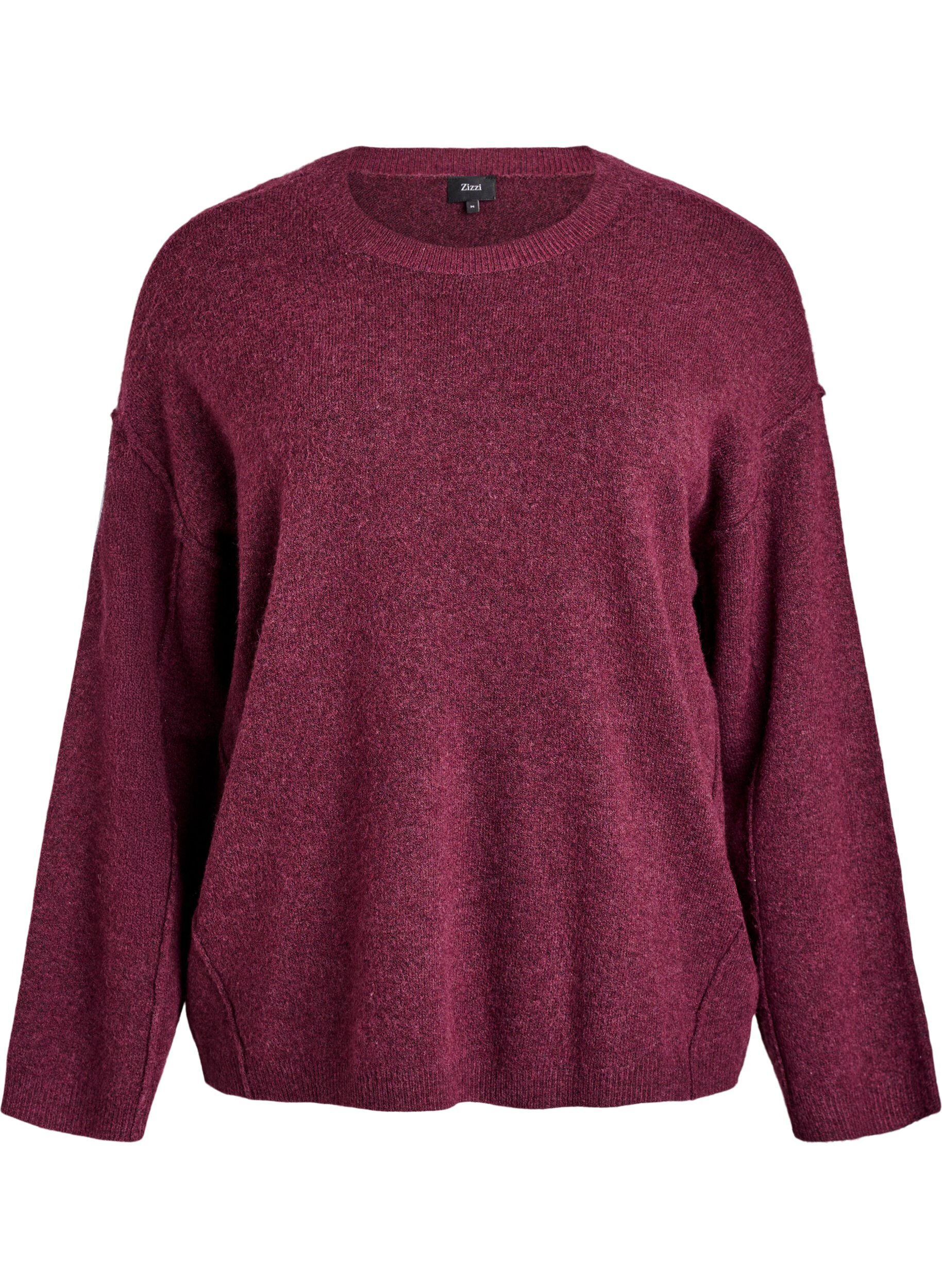 ZizziPull ample en maille avec coutures apparentes, Bordeaux fonc&eacute;, Packshot image number 0